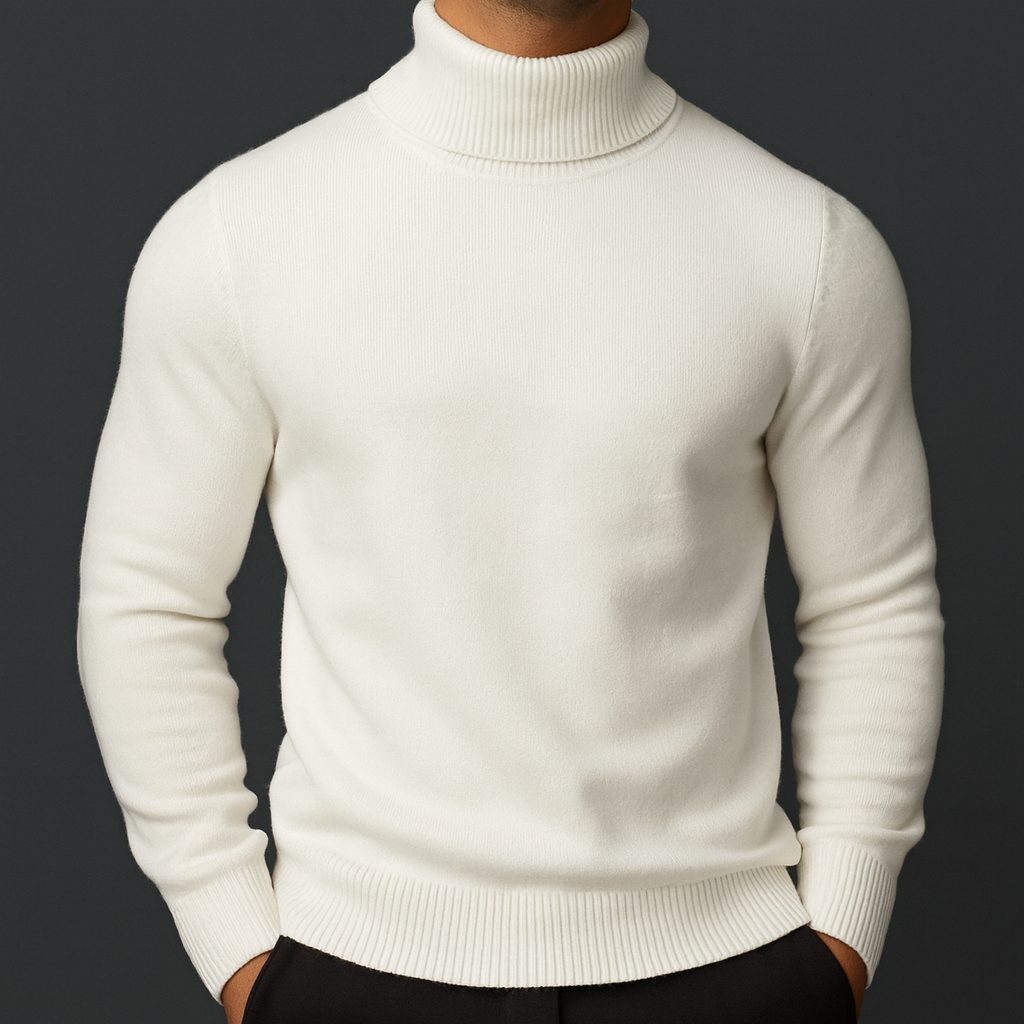 Ribbed Knit Roll Neck Sweater for Men