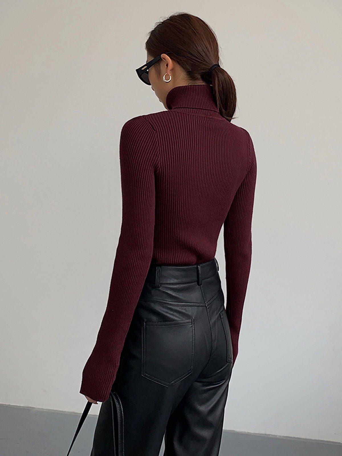 Coralie | Ribbed Knit Roll Neck Sweater with Cut-Out Sleeves for Women