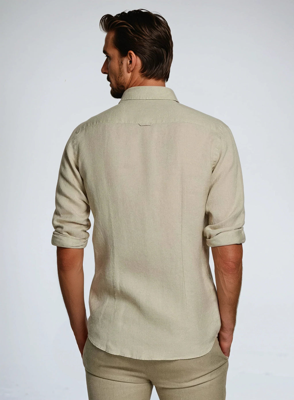 Rolled Sleeve Linen Button-Down Shirt for Men
