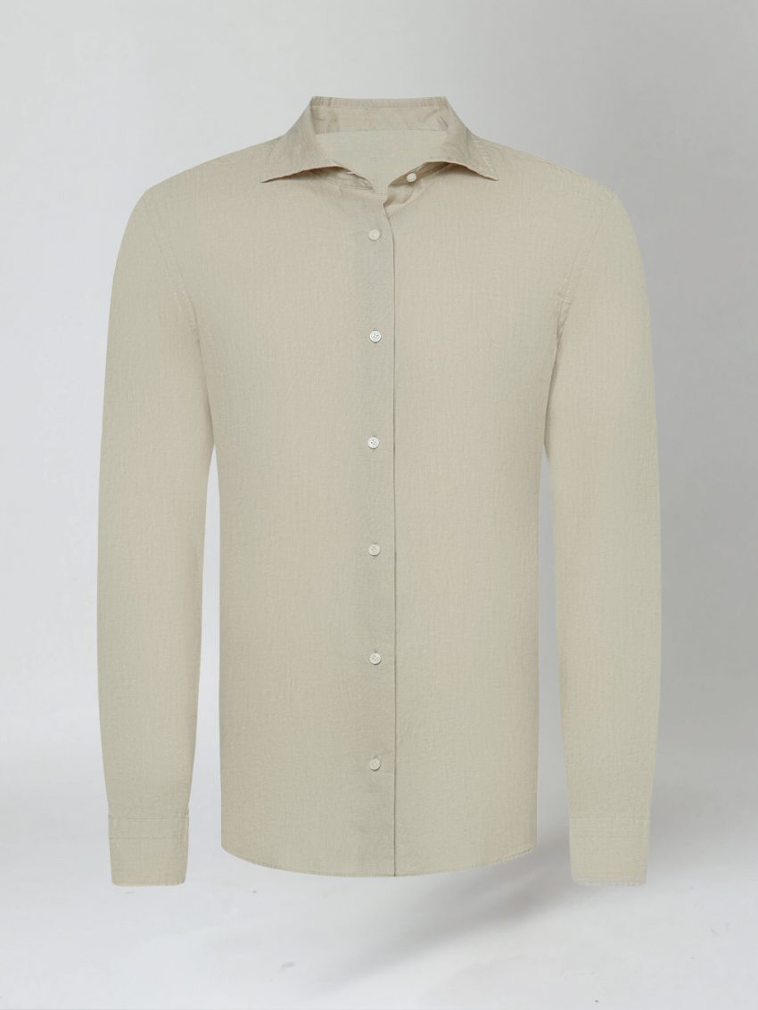 Rolled Sleeve Linen Button-Down Shirt for Men