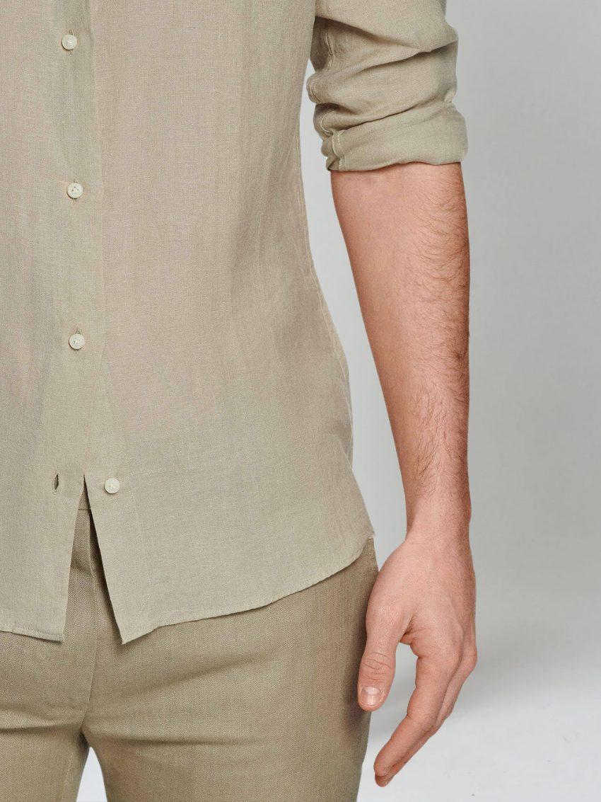 Rolled Sleeve Linen Button-Down Shirt for Men