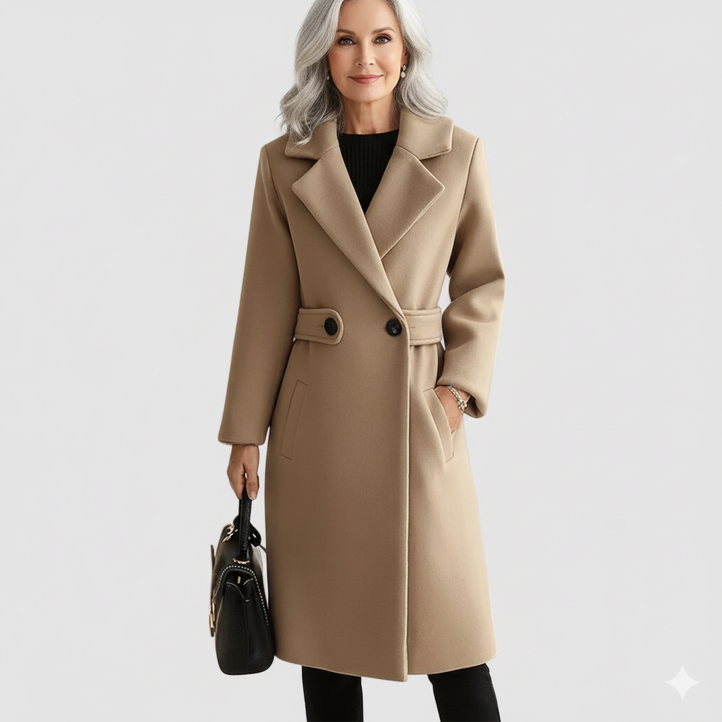 Women's Belted Double-Breasted Coat Longline Tailored