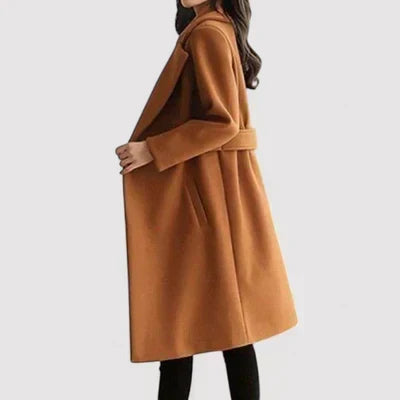 Women's Belted Double-Breasted Coat Longline Tailored