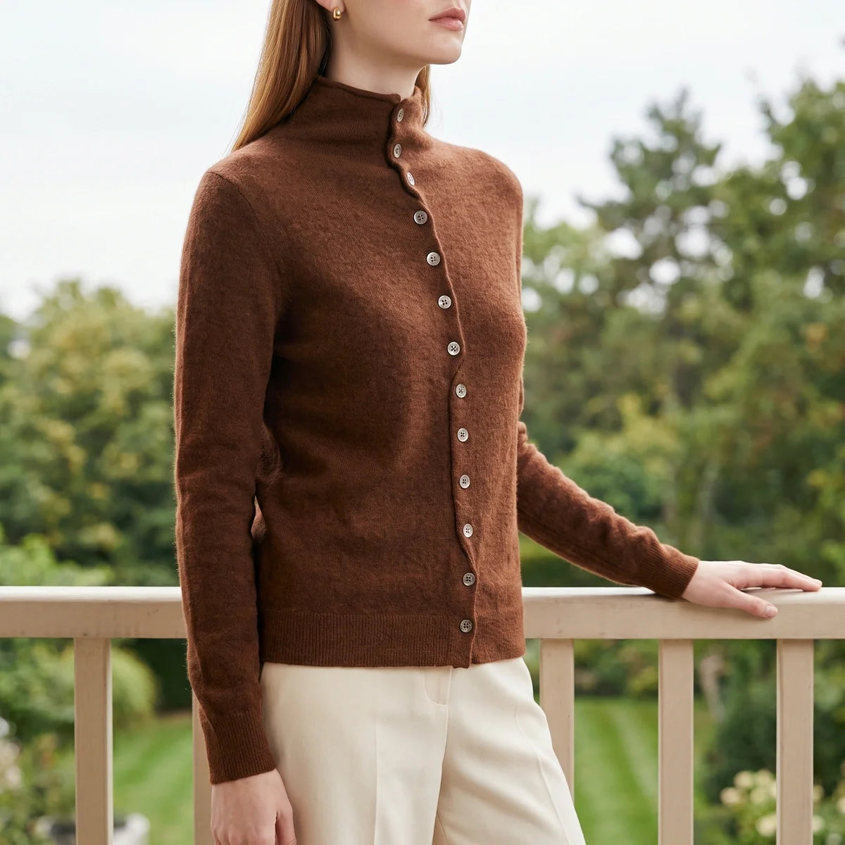 Rosaline Cashmere High Neck Button Cardigan