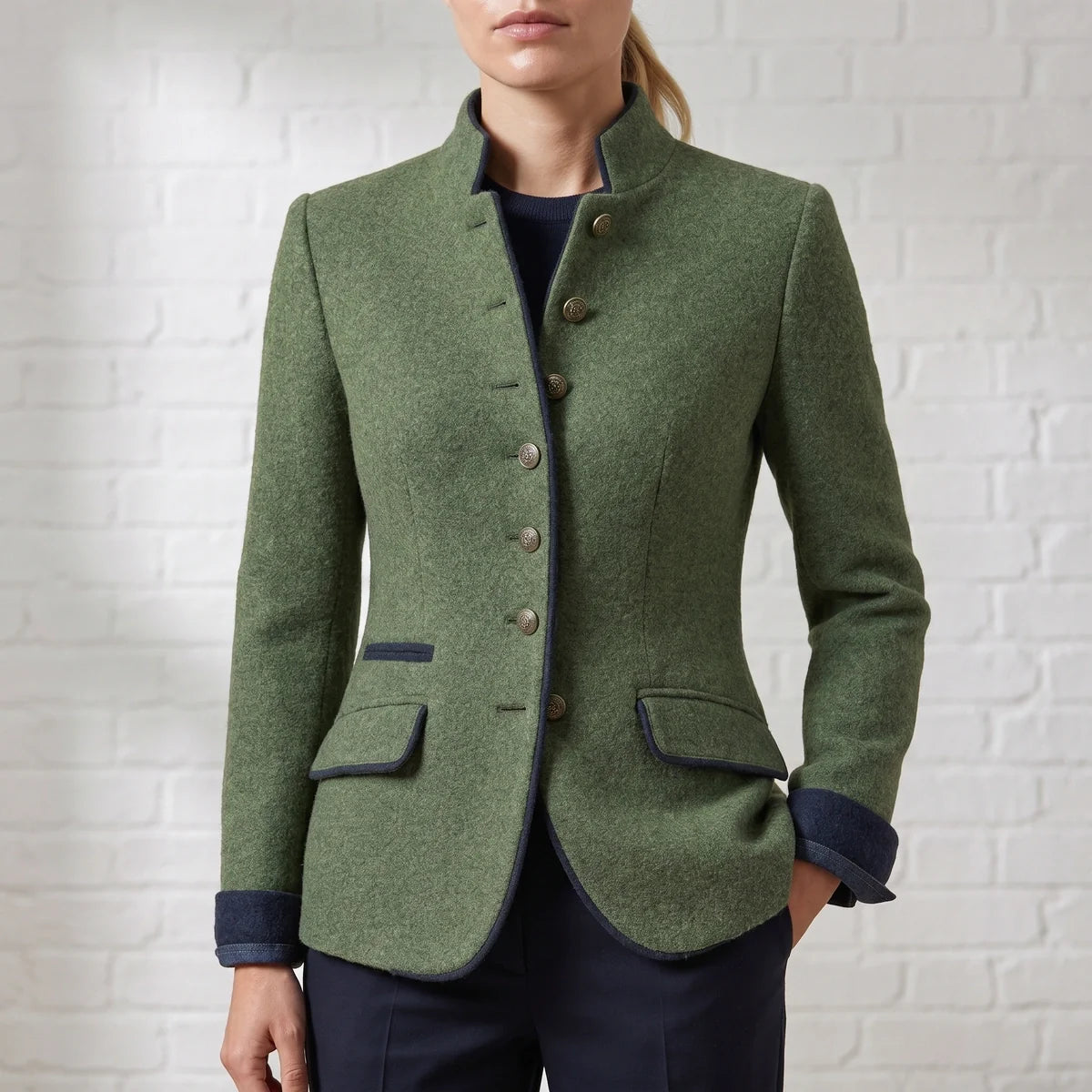 Rosamund Stand Collar Wool Blazer