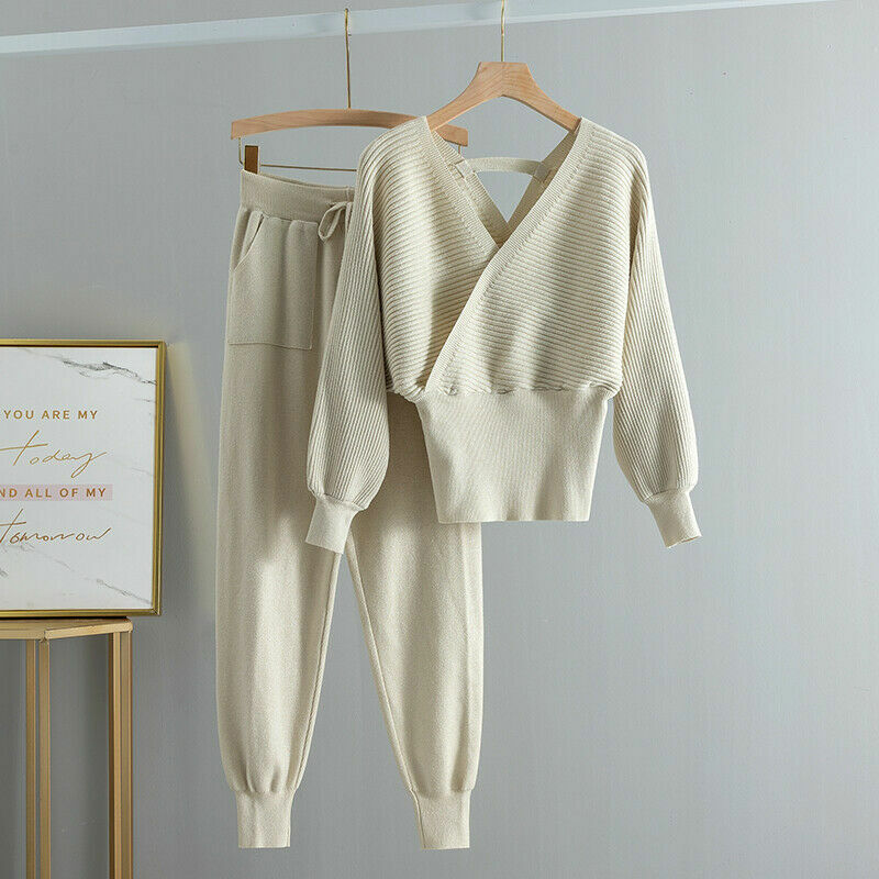 Women's Ribbed Knit Two-Piece Set with Backless Top