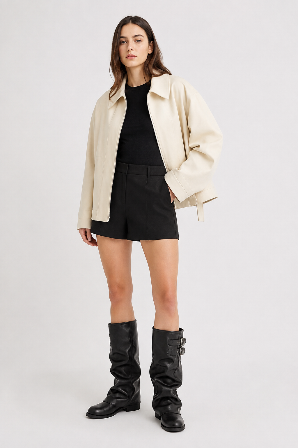 Women's Tall Slouch Boots, Double Buckle Straps, Low Heel