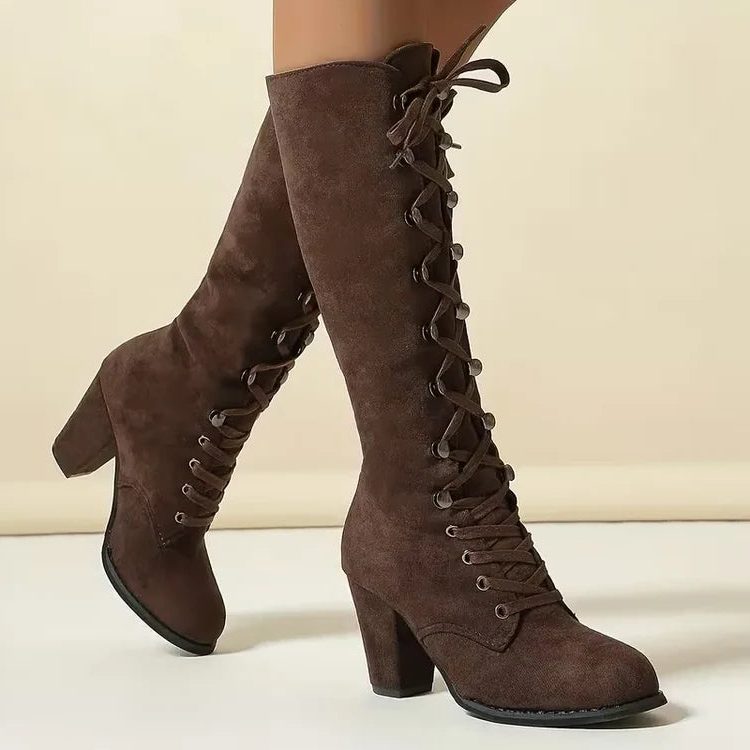 Sabella | Lace-Up Block Heel Knee High Boots for Women