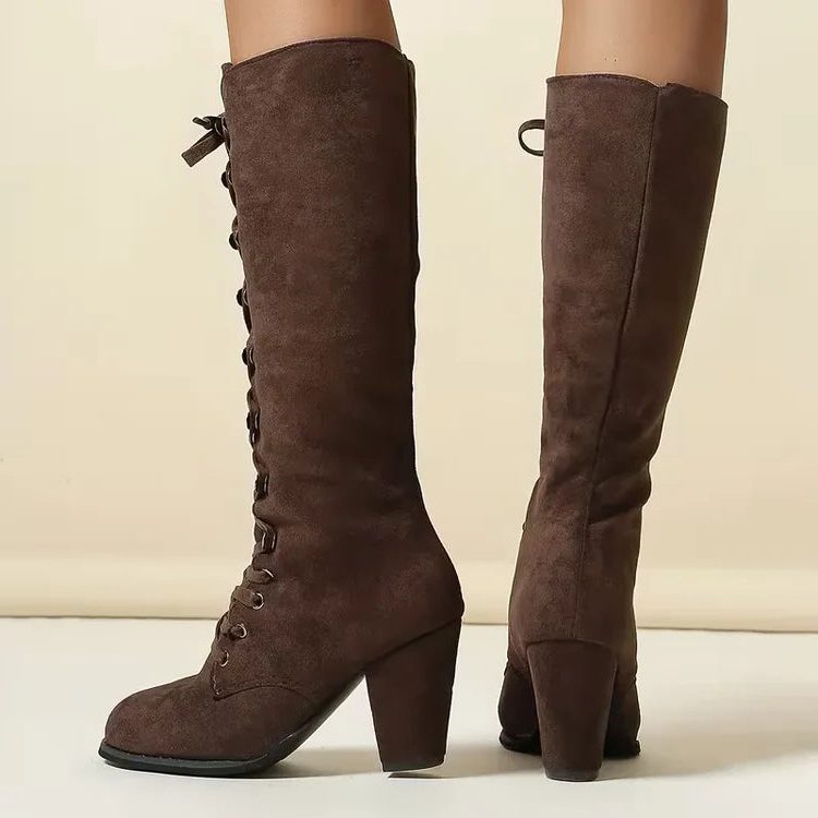 Sabella | Lace-Up Block Heel Knee High Boots for Women