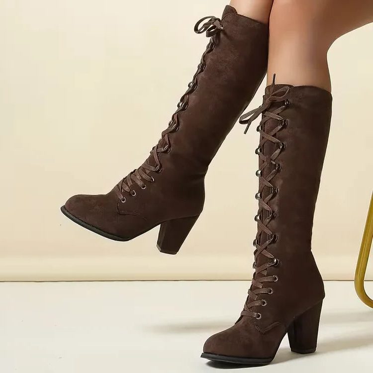Sabella | Lace-Up Block Heel Knee High Boots for Women