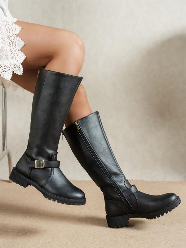 Sadia | Knee High Boots with Buckle Detail for Women
