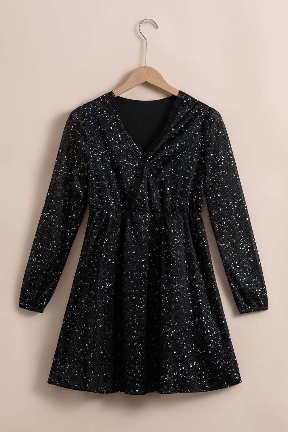 Sage | Sequin Cocktail Dress with V-Neck and Long Sleeves for Women