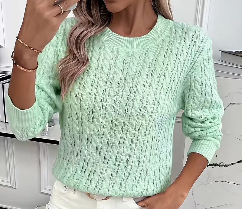 Women's Cable-Knit Crew Neck Sweater Relaxed Fit