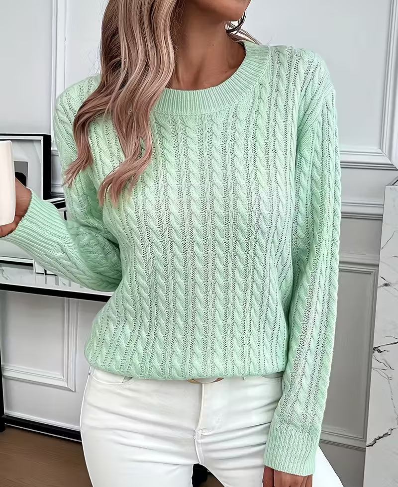 Women's Cable-Knit Crew Neck Sweater Relaxed Fit