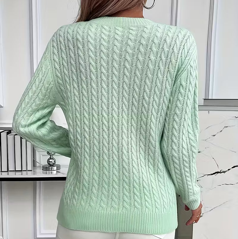Women's Cable-Knit Crew Neck Sweater Relaxed Fit