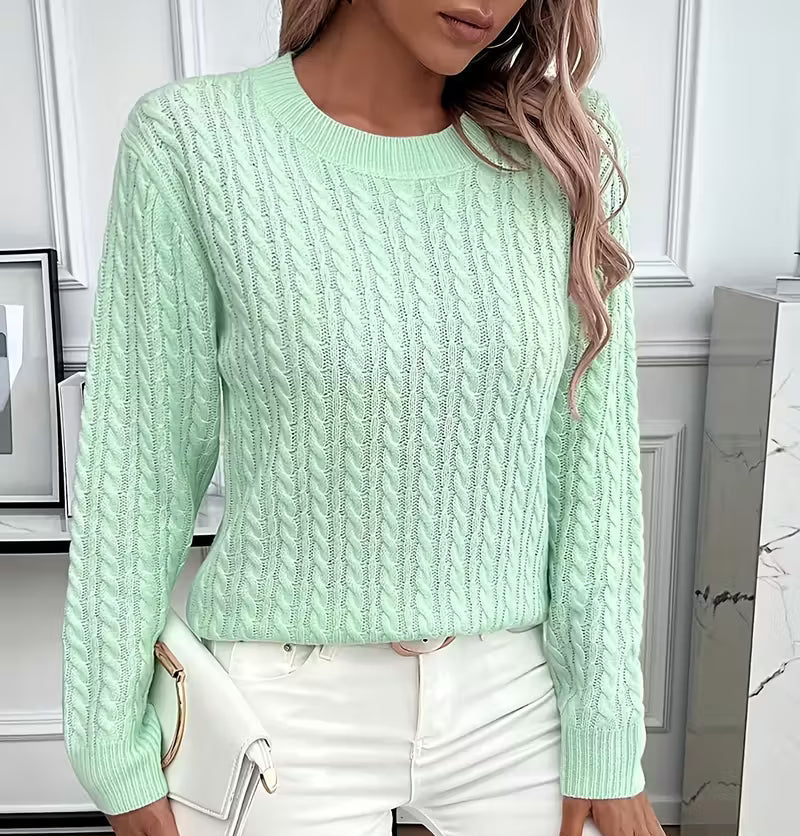 Women's Cable-Knit Crew Neck Sweater Relaxed Fit