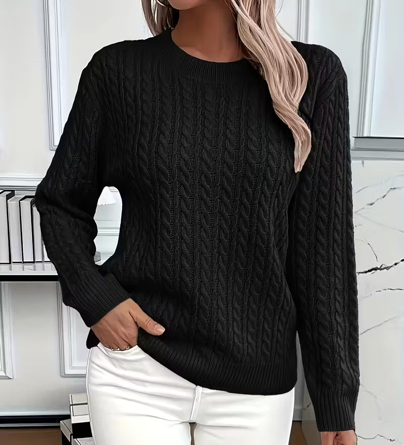 Women's Cable-Knit Crew Neck Sweater Relaxed Fit