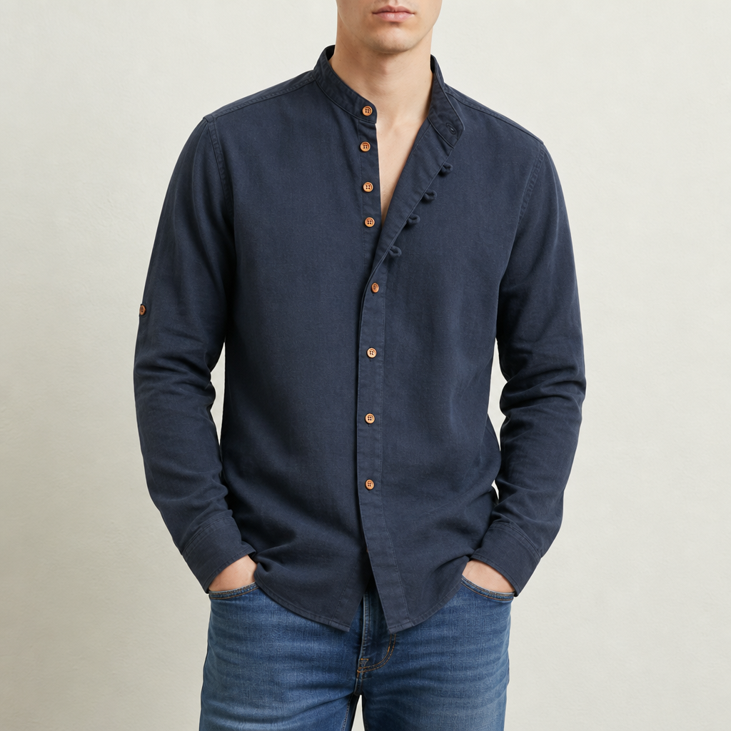 Santa Margherita Linen Mandarin Collar Shirt