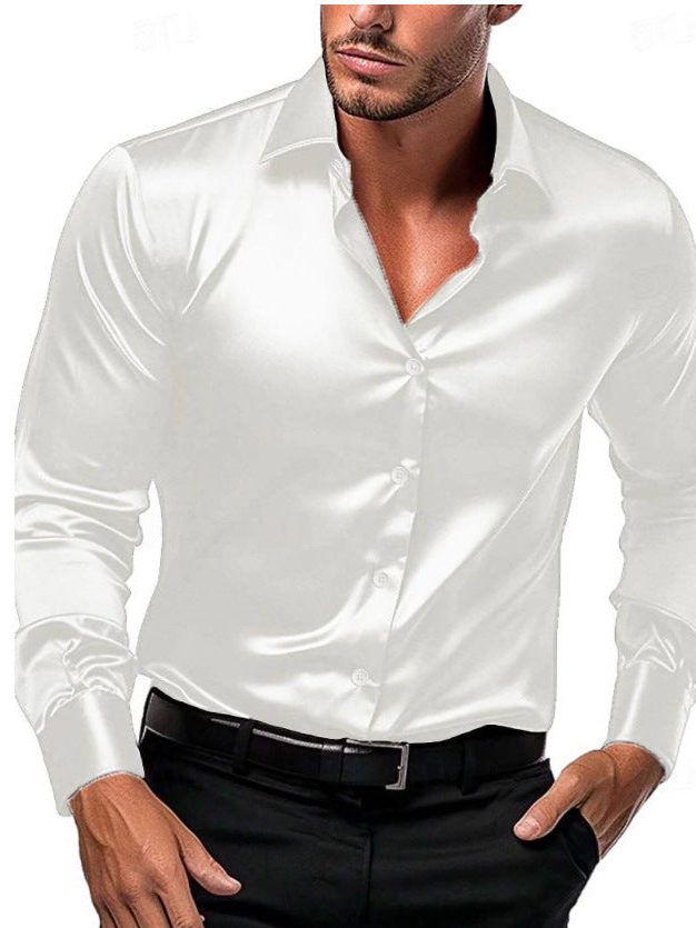 Satin Slim Fit Button-Down Shirt for Men