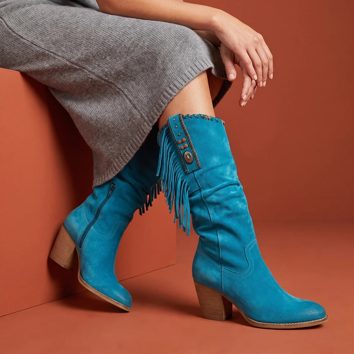 Savannah Fringe Western Mid Calf Boots