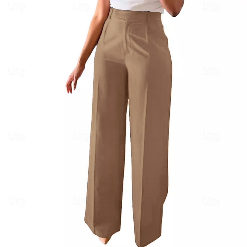 Women's High-Waist Straight Leg Trousers with Pockets