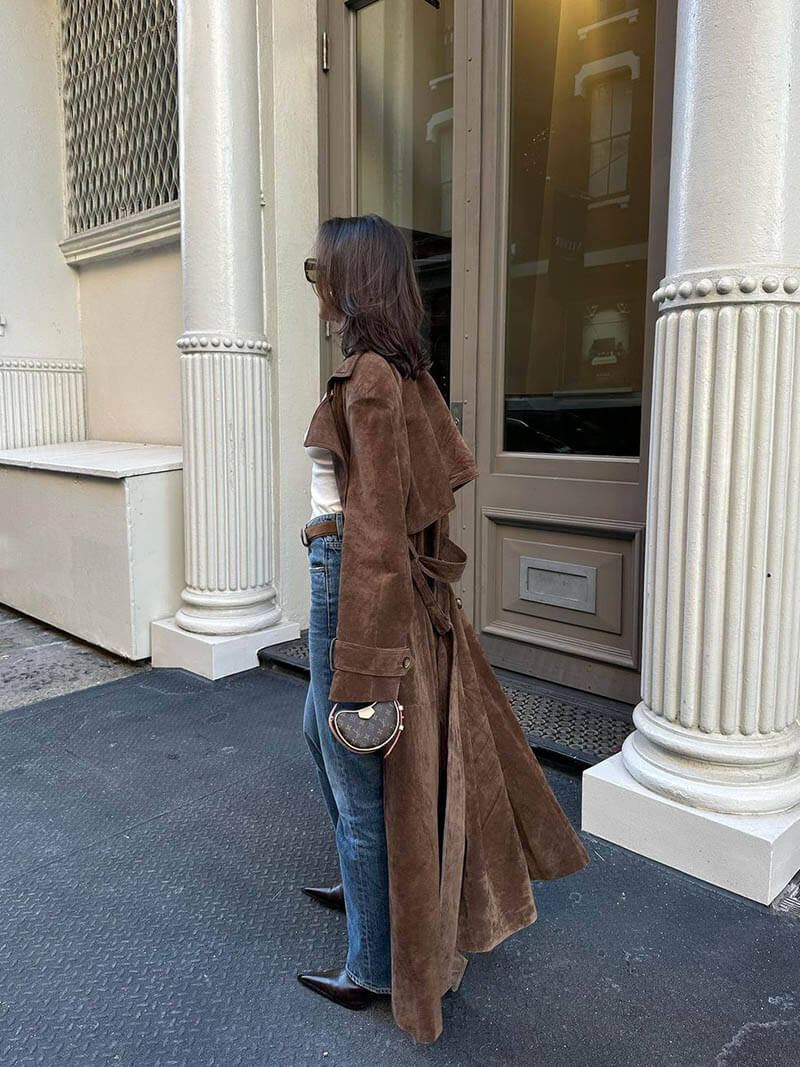 Women's Double-Breasted Trench Coat with Belt