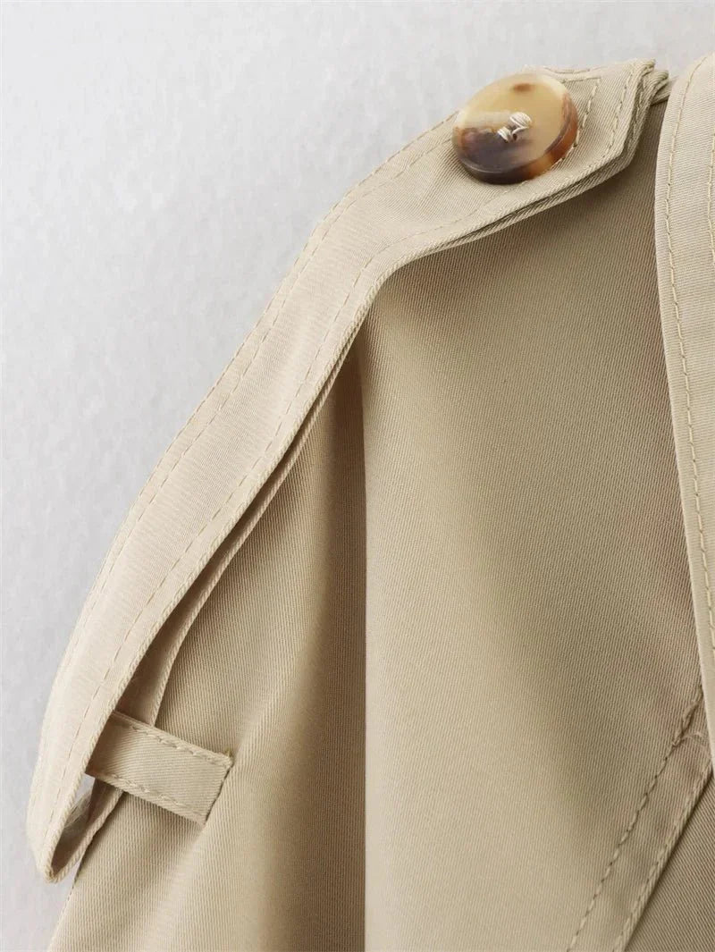 Women's Cropped Trench Coat with Double-Breasted Front