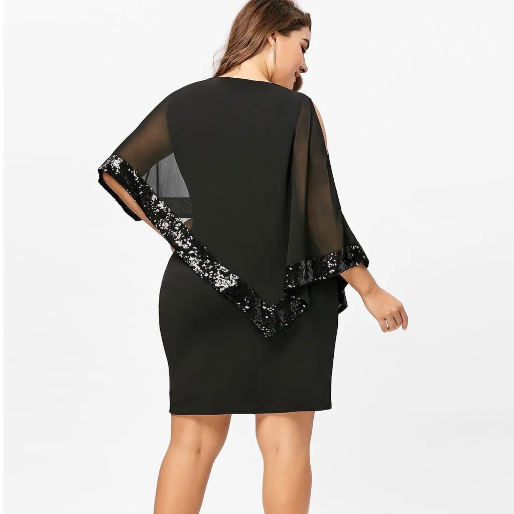 Jamila | Sequin Cold-Shoulder Chiffon Midi Dress for Women