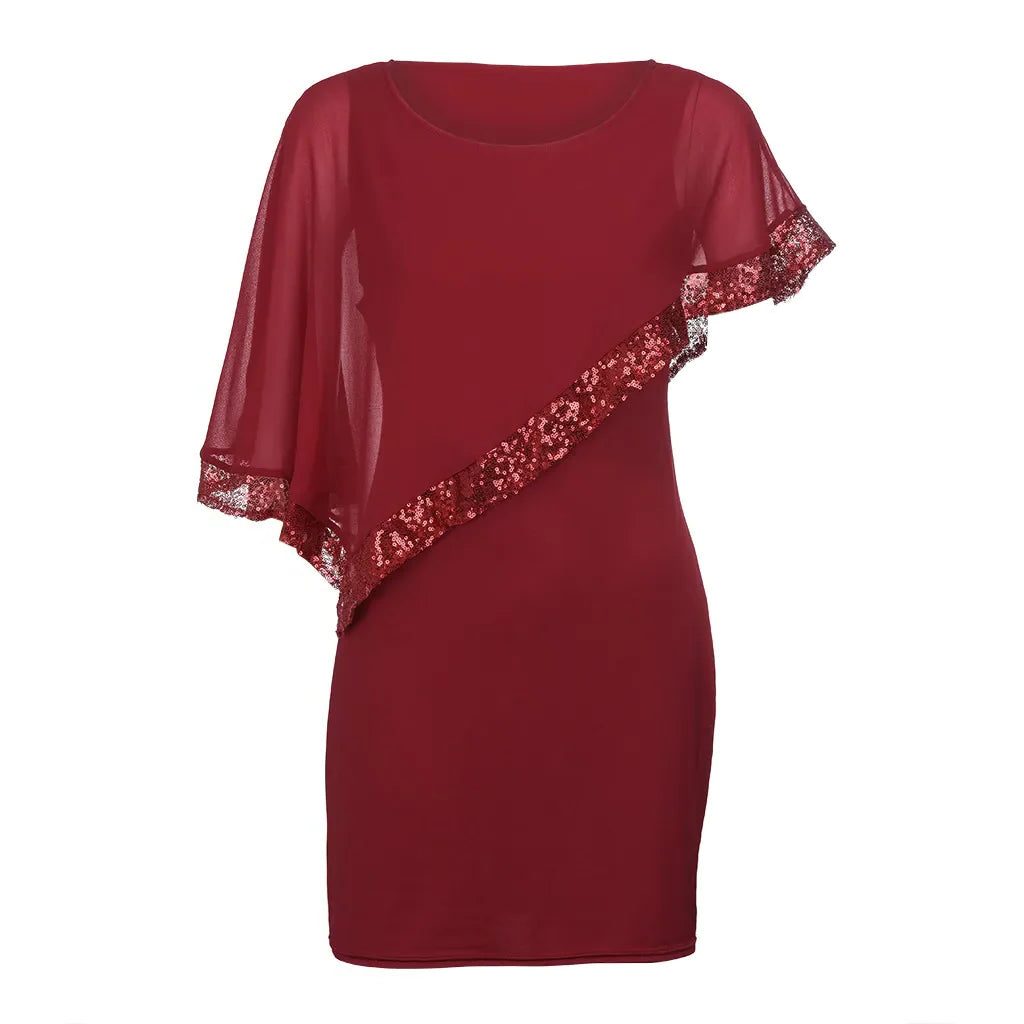 Jamila | Sequin Cold-Shoulder Chiffon Midi Dress for Women