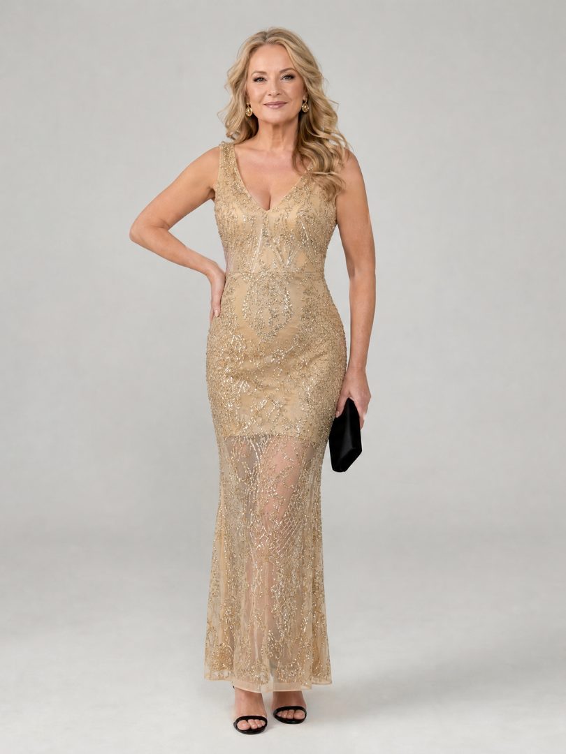 Celestia | Sequin Sleeveless Midi Dress with V-Neck for Women