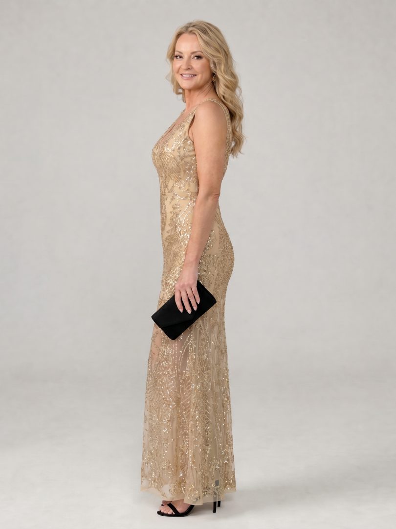 Celestia | Sequin Sleeveless Midi Dress with V-Neck for Women