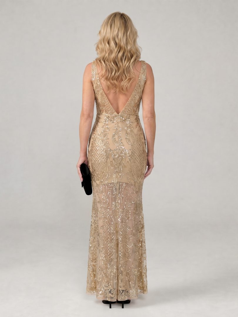 Celestia | Sequin Sleeveless Midi Dress with V-Neck for Women