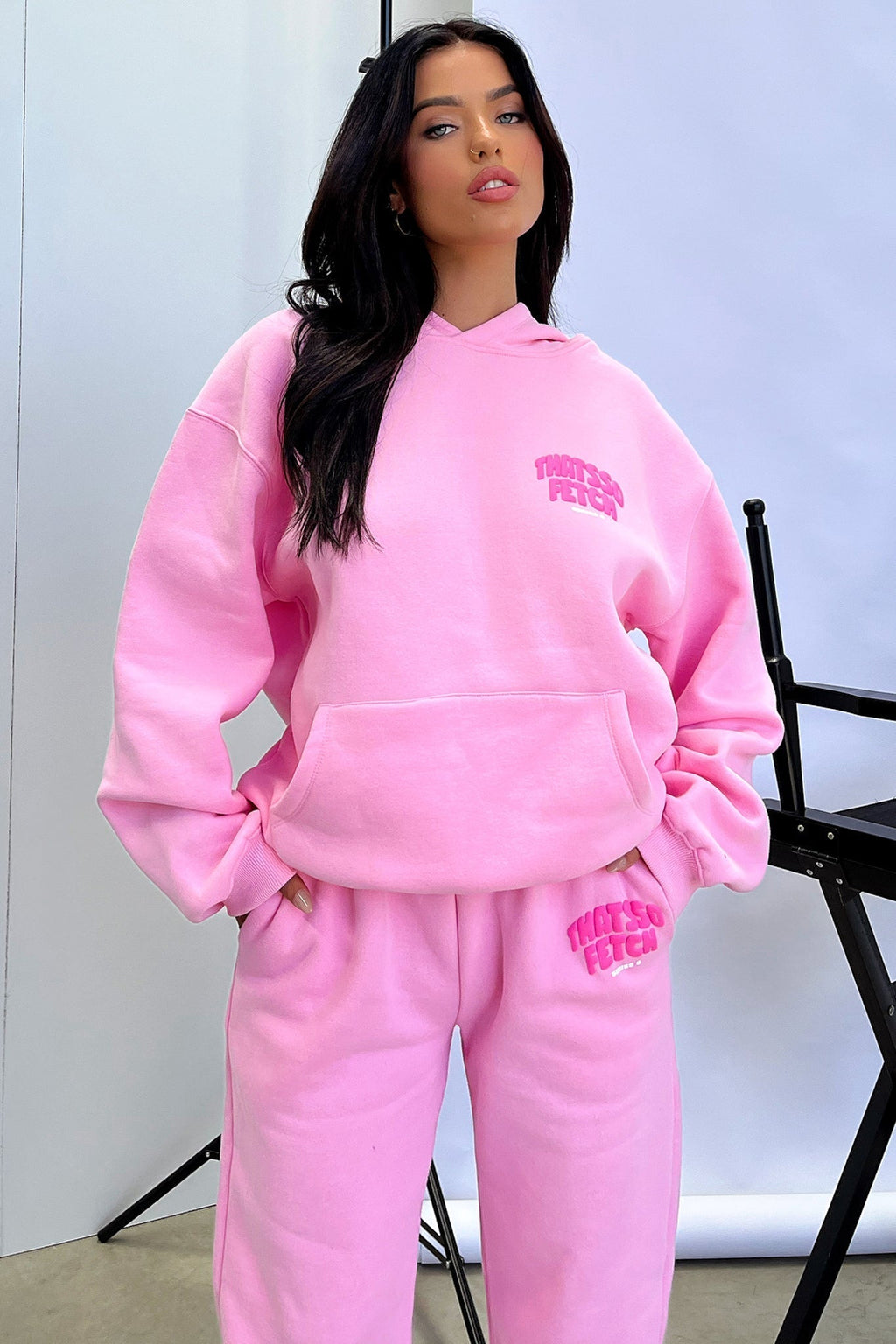 Women's Pink Cropped Hoodie, Long Sleeves, Front Pocket