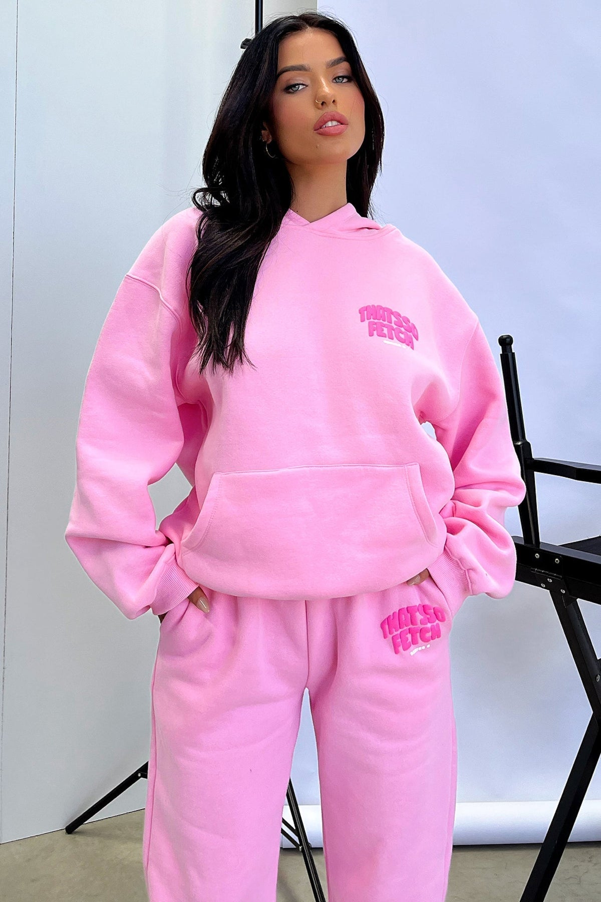 Women's Pink Cropped Hoodie, Long Sleeves, Front Pocket