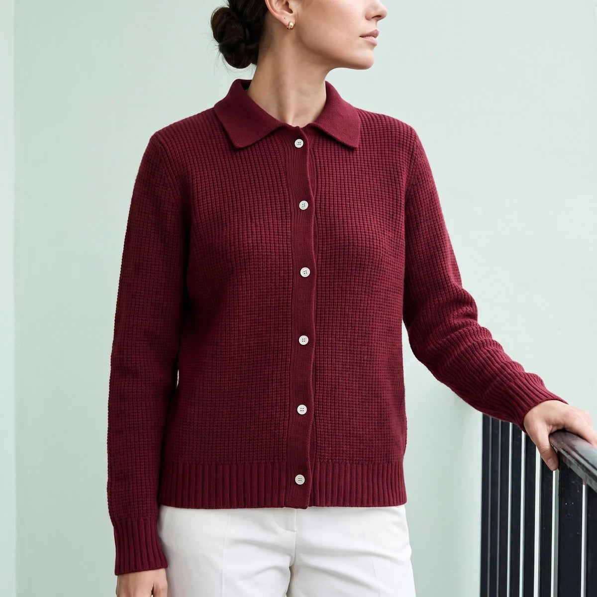 Severina Collared Knit Button Cardigan