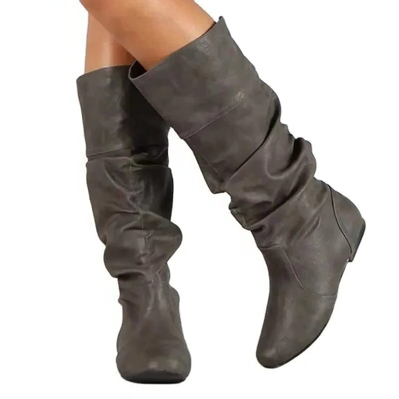 Severine | Ruched Mid-Calf Boots for Women