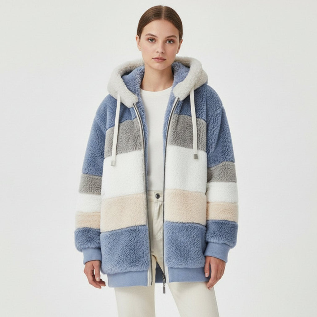 Sharon - Women's Colorblock Fleece Zip Hoodie with Drawstring