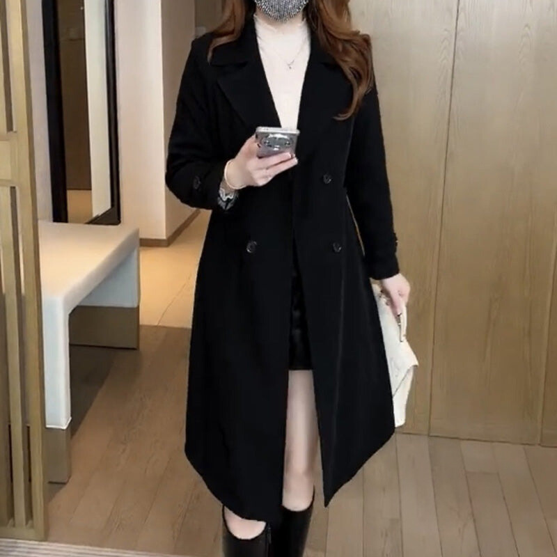 Women's Double-Breasted Long Coat, Lapel Collar
