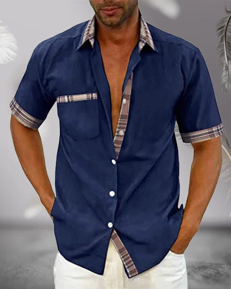 Short Sleeve Stand Collar Button-Down Shirt for Men