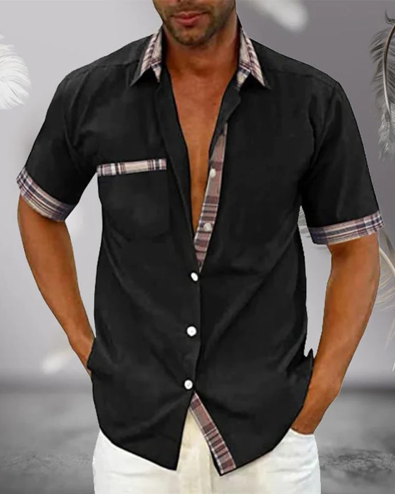 Short Sleeve Stand Collar Button-Down Shirt for Men