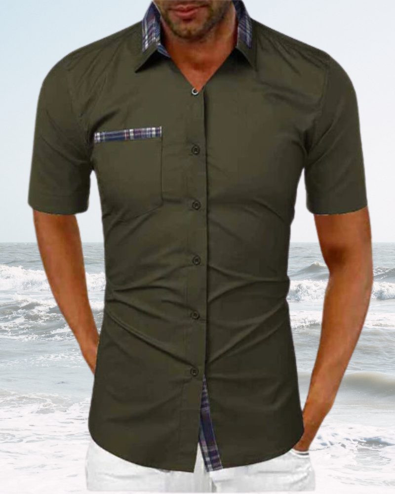 Short Sleeve Stand Collar Button-Down Shirt for Men