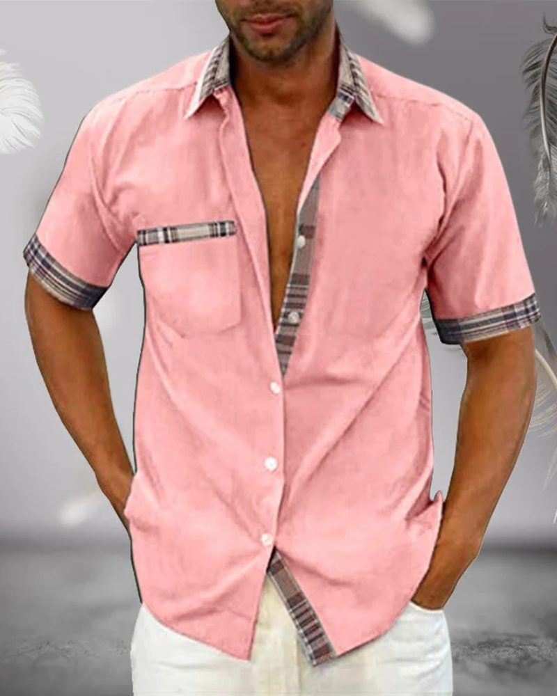 Short Sleeve Stand Collar Button-Down Shirt for Men