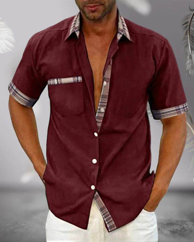 Short Sleeve Stand Collar Button-Down Shirt for Men