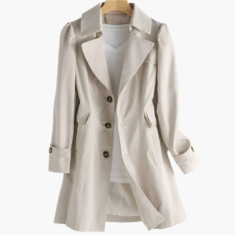 Shoshana | Long Trench Coat with Button-Down and Lapel Collar for Women
