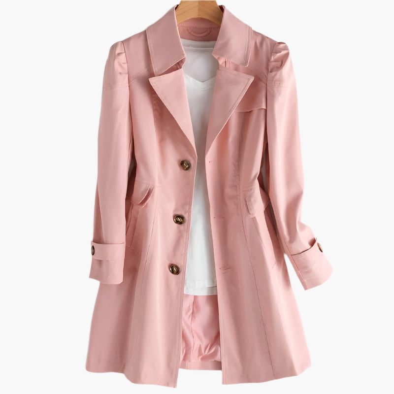 Shoshana | Long Trench Coat with Button-Down and Lapel Collar for Women