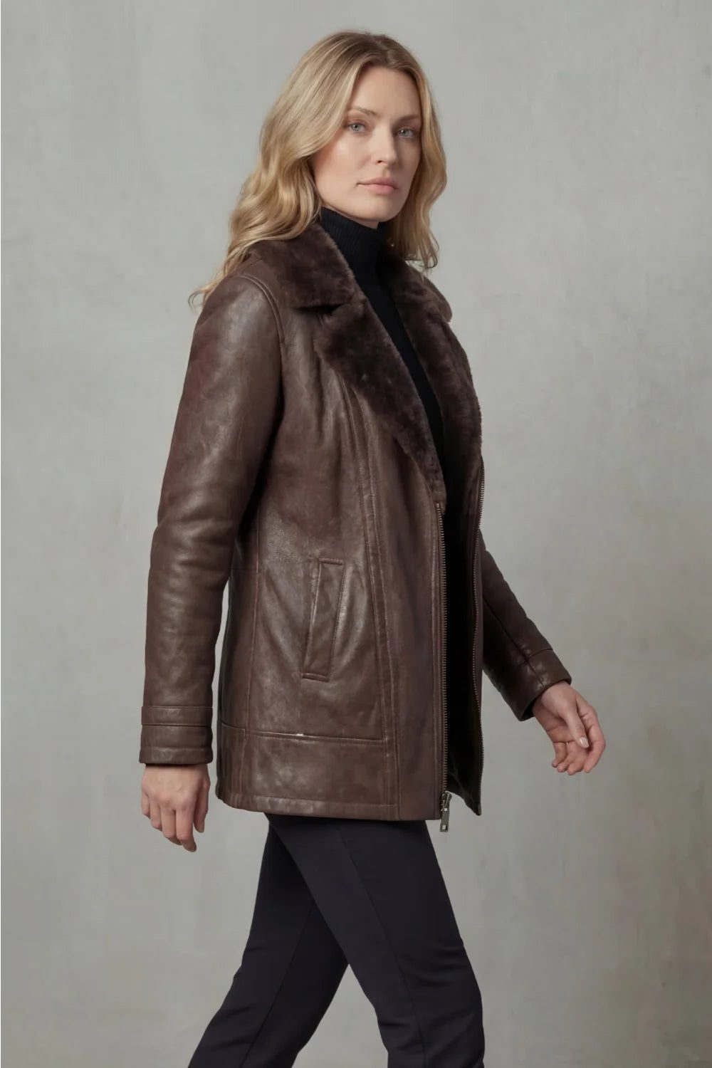 Sibylla | Leather Jacket with Faux Fur Collar for Women
