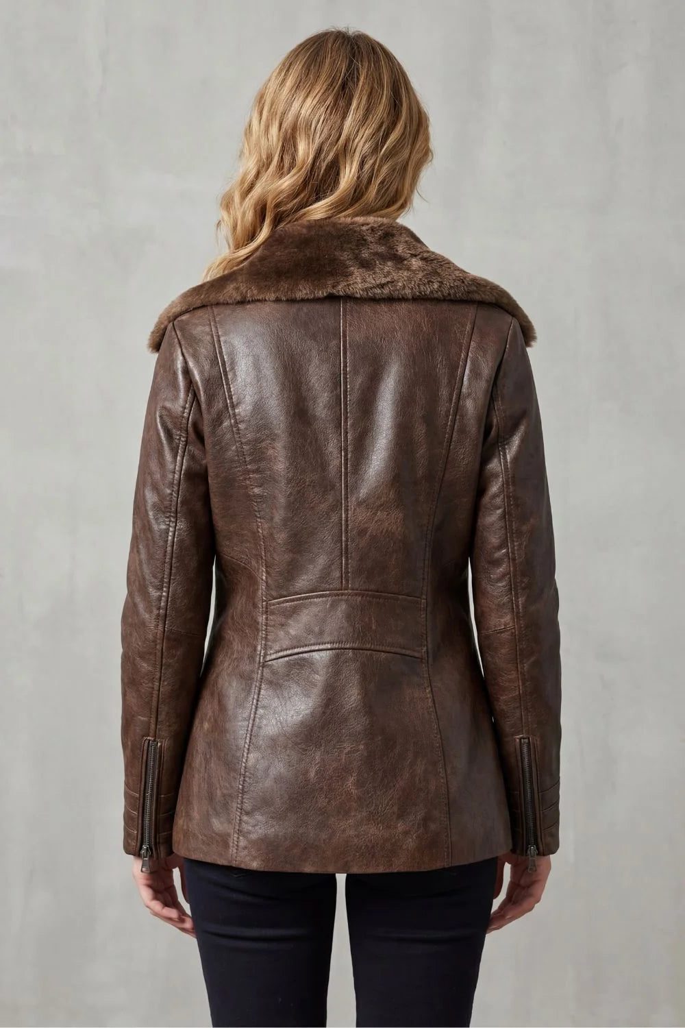 Sibylla | Leather Jacket with Faux Fur Collar for Women
