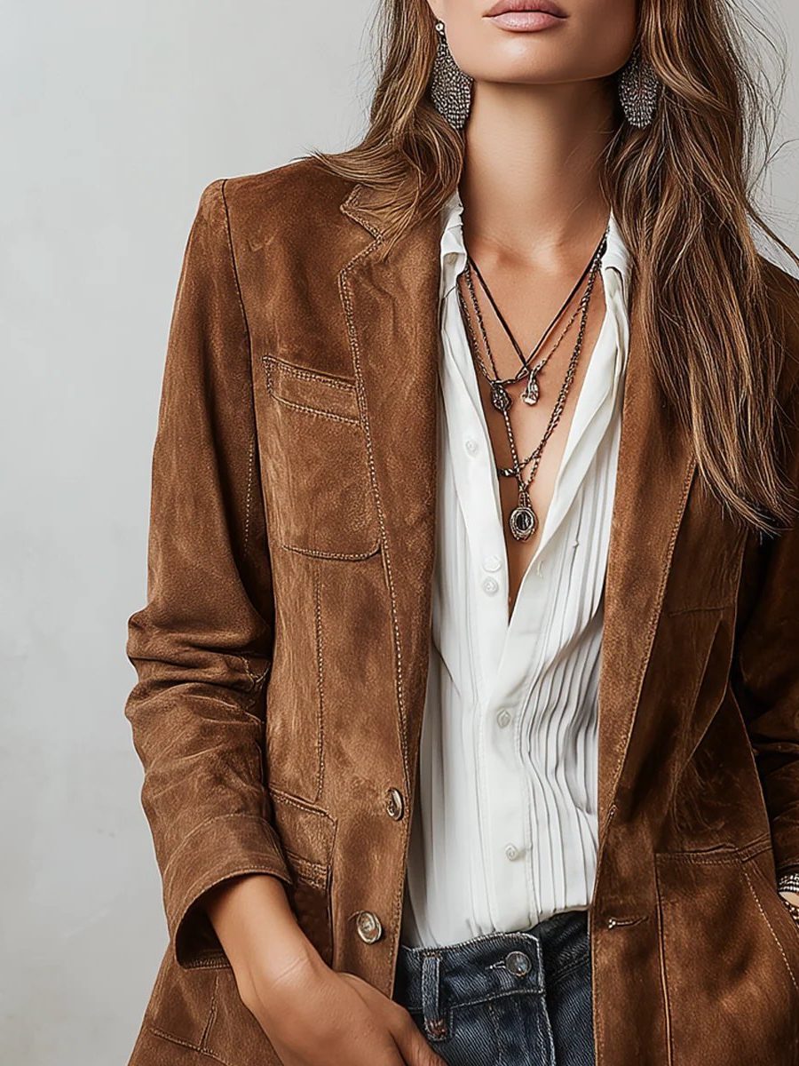 Cora | Faux Suede Single-Breasted Blazer for Women
