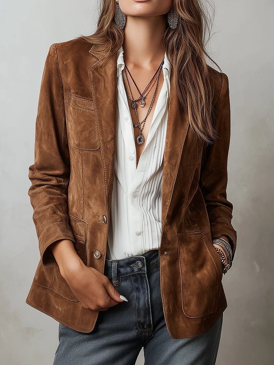 Cora | Faux Suede Single-Breasted Blazer for Women