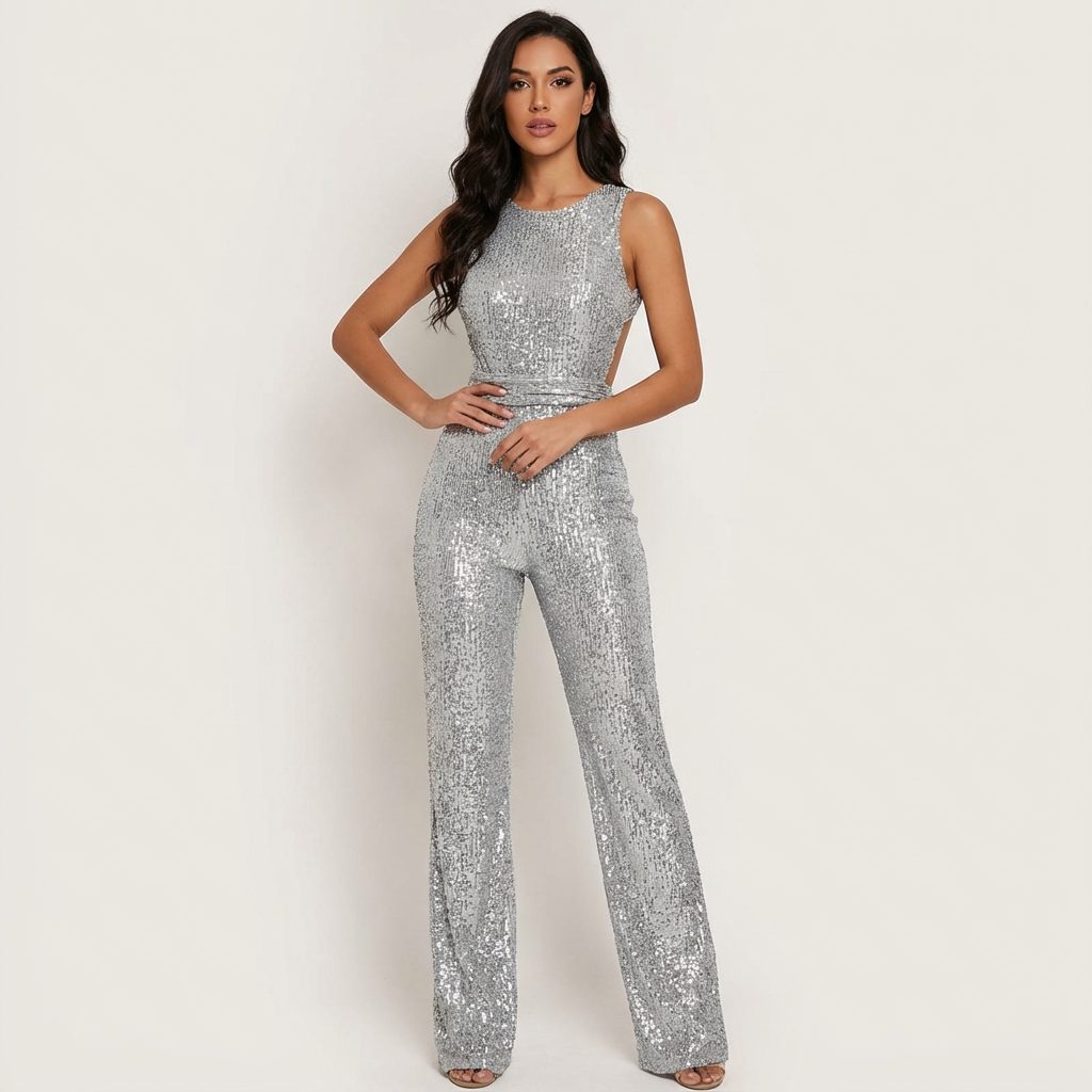 Lila | Sequin Sleeveless Jumpsuit with Open Back for Women